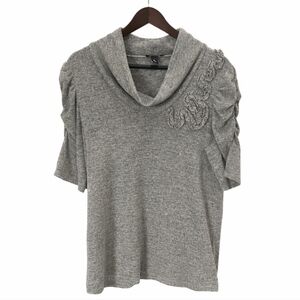 B Design Gray Raised Floral Design Gathered Sleeve Cowl Neck Sweater Sz XL